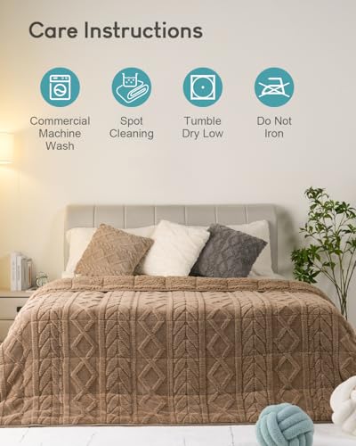 Cottonblue Jacquard Sherpa Weighted Blanket 20lbs for Adults- Soft, Warm, and Thickened Calm Blanket for Ultimate Comfort and Better Sleep, Heavy Weighted Blankets 60x80 Inches, Cream White