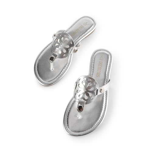 DREAM PAIRS DREAM PAIRS Women's Flip Flops Comfortable Soft Cushion Slide Slip on Summer Beach Thong Flat Sandals,Size 7.5,Silver,SDFF2403W