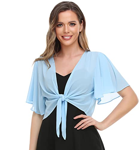 Image of Womens Shrug Chiffon Shawl Wraps Open Front Tie Top Cardigan for Evening Dress