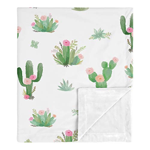 Image of Sweet Jojo Designs Boho Watercolor Cactus Floral Baby Girl Receiving Security Swaddle Blanket for Newborn or Toddler Nursery Car Seat Stroller Soft Minky - Pink and Green