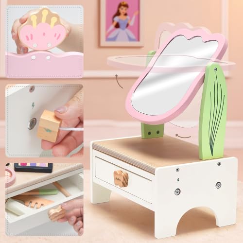 PairPear Wooden Vanity Set for Kids, Pretend Play Toddler Makeup Toy - image 6