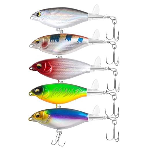 5Pcs Topwater Fishing Lures with Bait Box, 0.2oz Whopper Popper with Rotating Tail Treble Hooks, Plopper Floating Lure for Bass Crappie Walleye Catfish Pike Perch, Freshwater or Saltwater