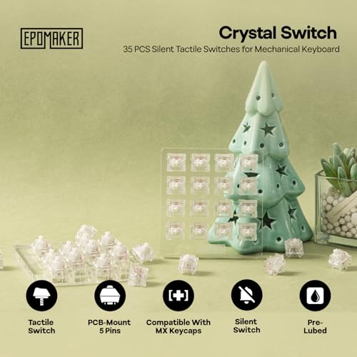 EPOMAKER Crystal Tactile Silent Switch for Mechanical Gaming Keyboard, 35 Pieces, Pre-Lubed, 5-Pin 35gf Crisp Mute Tactile Switches with Standard MX Structure