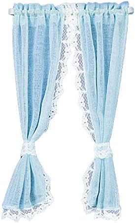 Melody Jane Dollhouse - Cortinas transparentes azules en riel en miniatura a escala 112, accesorio para ventana