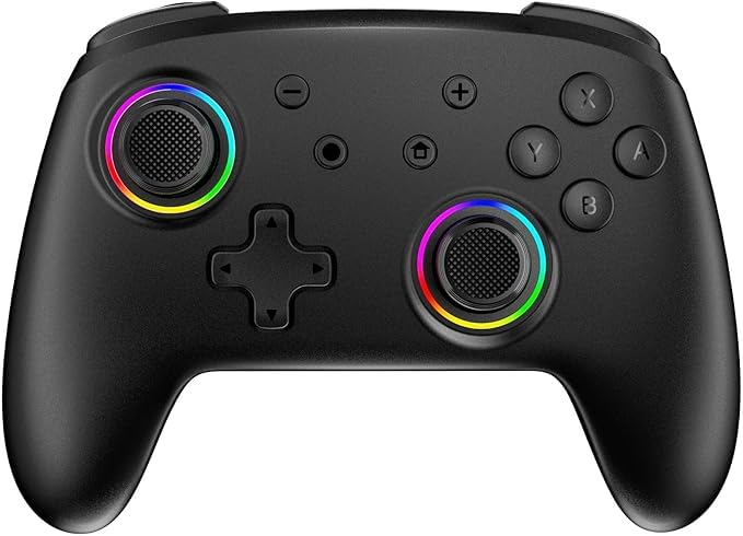 Controller Compatible with Switch Pro Switch Controllers compatible with Switch/Lite/OLED with 7 Colors RGB,Vibration/Turbo/Wakeup/Gyro Axis, Adjustable LED Controller Color (Black)