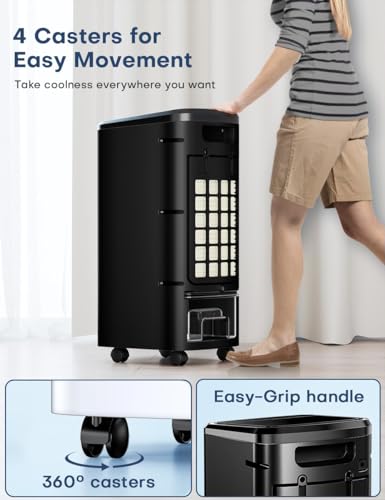 Image of Evaporative Air Cooler, Swamp Cooler Air Conditioner w / 12H Timer for Auto-off, 6 Upgraded Ice Packs, 3-Speed Windowless Air Conditioner - Pink