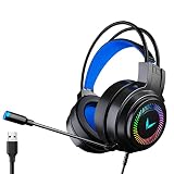 TOUMENY 7.1 Surround Sound Gaming Headset for PC,USB PC Headset with Noise Cancelling Mic and LED Li