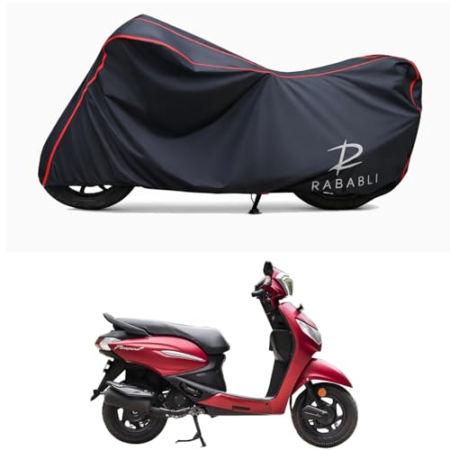 Image of Waterproof Bike Body Cover Compatible for | Hero Pleasure Plus XTEC | Taffeta Fabric, Red Piping Design, Bottom Elastic Fit | Dustproof, Sun UV & Rain Protection for All Bikes