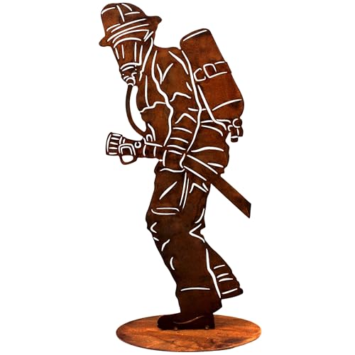 Rostikal Feuerwehrmann Figur 20 cm – Edelrost Gartendeko aus Metall - Handmade Feuerwehr Deko für Garten und Woh ...