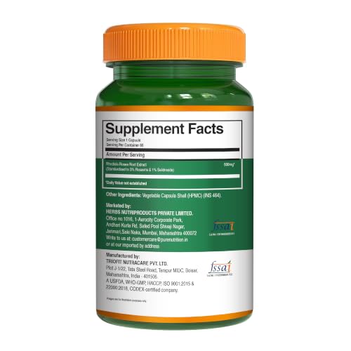 Image of Pure Nutrition Rhodiola Rosea Root Extract (500mg) - 60 Veg Capsules | Standardized to 3% Rosavins & 1% Salidroside | Supports Energy, Focus, Relaxation & Cognitive Health