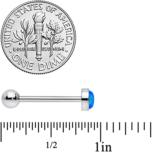 Body Candy 14G Women 316L Steel Blue Synthetic Opal Flat Top Barbell Tongue Ring Body Piercing Jewelry 5/8” #TOP3