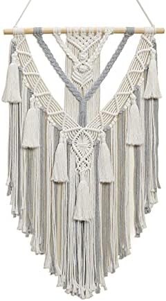 Boho Macrame Wall Hanging & Wall Decor - New Bohemian Style Macrame Wall Art With Minimalist Design For Decorating Your Bedroom Living Room Apartment Dorm & Nursery: Gray & Beige Woven Macrame (Gray)