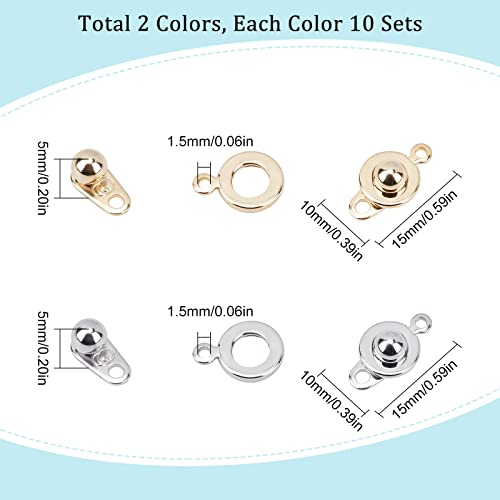 Sunnyclue 1 Box 20 Sets 2 Colors 15Mm Snap Button Clasp Stainless Steel Snap Clasps Fastener Clasp Socket Snap Clasps Jewelry Clasps For Making Necklaces Bracelets Women Diy Crafts Silver Gold #TOP1