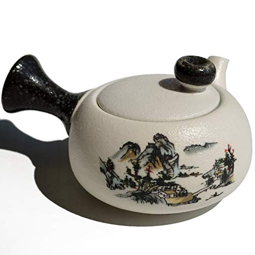 Porcelain Tea Set,Teapot 3Oz,Extra 6 Teacup, Anti-Scalding Snowflake Glaze Pot Cups Suit Kettle For Loose Tea, Bagged And Flowering Teas (Landscape Set) #TOP4