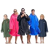 Owntop Swim Parka Surf Poncho for Kids Youth and Adult, Bat Wing Waterproof Changing Robe, Unisex Women Men Oversized Windproof Quick Dry Robe Hooded Beach Towel Jacket Coat for Swimming Black M
