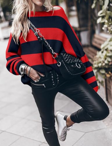 Image of Ugerlov Women's Oversized Sweaters Batwing Sleeve Mock Neck Jumper Tops Chunky Knit Pullover Sweater