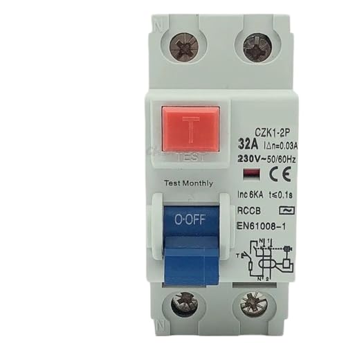 RCD RCCB ELCB7-2P 230VAC 2P25A 40A 63A 30mA RCCB Residual Current Circuit Breaker Operation Protection Device Electrical Tools(2P32A30MA)