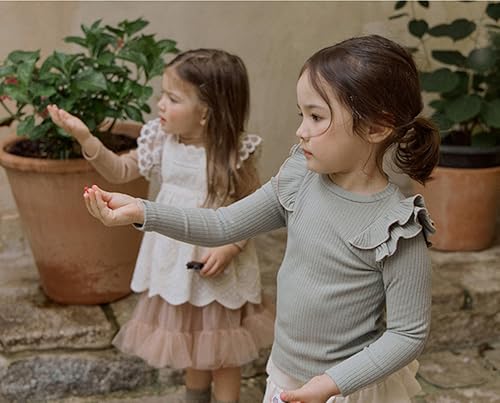 Aureate Grils Casual Cotton Ruffled Sweater Round Neck Spring 2-8 Y4