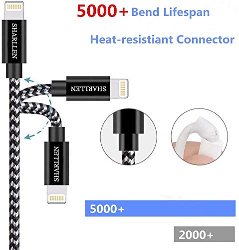 Sharllen 5962939377 Mfi Certified Iphone Cable 5 Pack 3Ft/6Ft/10Ft Sharllen Nylon Braided Fast Usb Charging&Syncing Cord Wire Lightning Charging Cable Compatible Iphone Charger 12/11Pro/Xs/Max/Xr/X/8/7/6/Ipad/Ipod Black thumb #3
