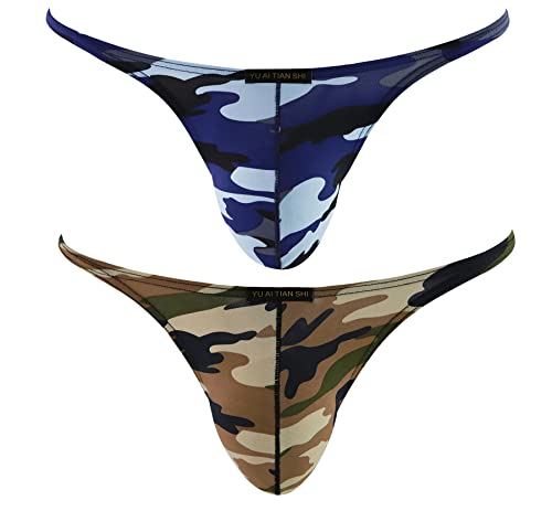 Men's Sexy Bikini Silk Camouflage Briefs Low Waist Beach Shorts Swimwear