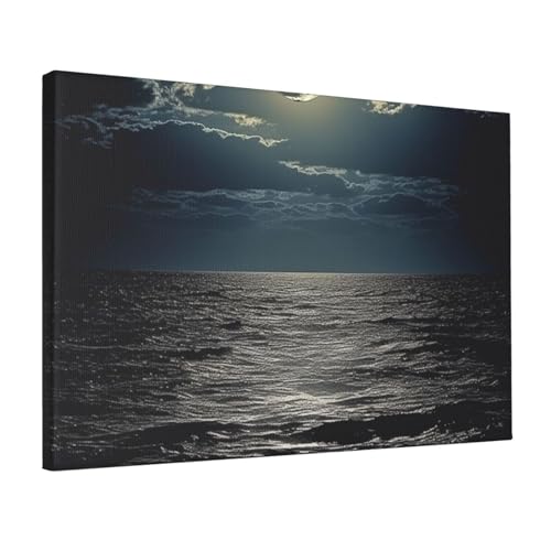 Toile lune sur mer style hippie pour habiller un mur vide de bureau ou de salon