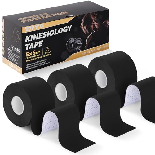 Image of Kinesiology Tape (3 Rolls) - Acrylic Adhesive Muscle Tape - Waterproof, Breathable, Hypoallergenic for Muscle Support & Injury Recovery - Sports Tape, Athletic Tape（Black）