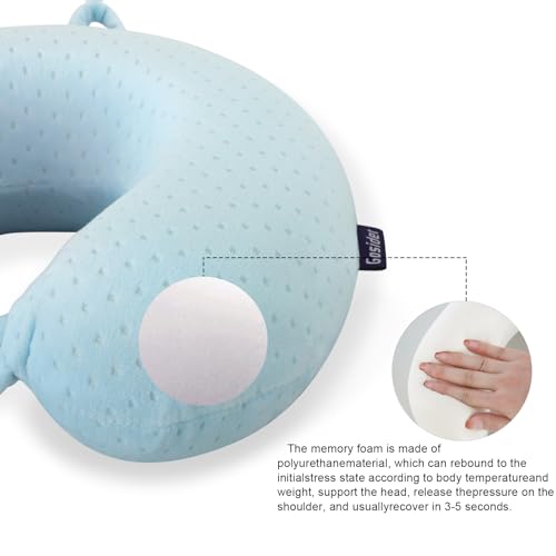 Image of Travel Neck Pillow Memory Foam Pillow Support Pillow U Shape Compact & Lightweight Neck Pillow for Sleeping Travel for Plane, Car, Home, Office Camping Light Blue