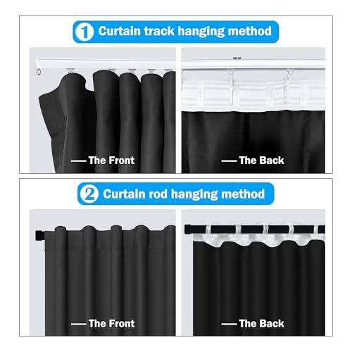 Image of MaKefeile Room Divider Curtains Total Blackout Privacy Curtain Panel Room Thermal Insulated Noise Reduction Curtains for Bedroom Window Living Room Ceiling Track Curtain W 8.3 ft x H 9 ft Black