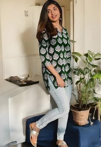 Image of Women's Short Kurti in TopsTunic Rayon Cotton Blend | Ladies Ethnic Tunic