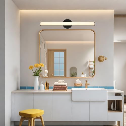 Image of Black Bathroom Light Fixtures Over Mirror with Acrylic Shade,30 inch Modern Vanity Lighting Fixture Dimmable LED Bathroom Sconce 30W 3000K Vanity Light Bar for Mirror Living Room Bedroom