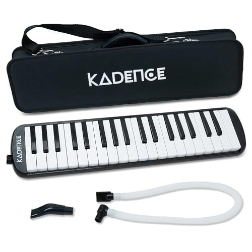 Image of Kadence MEL-37BK Home Series 37-Key Melodica | ABS Body | Stainless Steel Plate | Dual Mouthpiece | Includes Padded Carry Case | Black