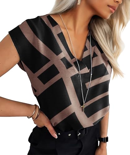 Lepunuo Womens Summer Tops Cap Sleeve Textured Dressy V Neck Shirts 2025 Work Office Blouses Business Casual Outfits