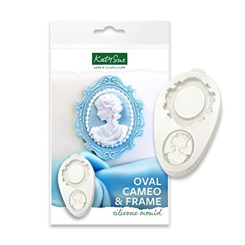 Molde Katy Sue de silicona con marco ovalado miniatura y camafeo 2 para fondant