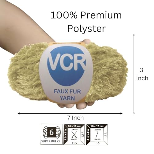 Image of VCR Light Brown Yarn, Bulky Chunky Faux Fur Yarn, 100 Grams Hank, 100% Polyester, Suitable for Knitting Jackets, Scarves, Hats, Blankets, Cushions, Toys and Decorative Accents