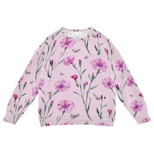 JUNZAN Cartoon Dianthus Pink Big Boys Hooded Sweatshirt Fleece Sweatshirt With Hoodie Athletic 4T