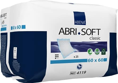 ABENA Abri-Soft Classic Disposable Incontinence Bed Pads, Eco-Friendly Incontinence Underpads, Leak Protection, Soft & Secure Bed Protectors For Incontinence - 60x60cm, 1300ml Absorbency, 25PK