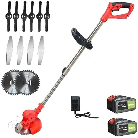 Airbike Brush Cutter Weed Wacker Weed Eater Edger Lawn Tool, for Lawn, Yard, Garden, Shrub Trimming and Pruning w/Battery (Red Trimmers(21V) + 2 Batteries) Cover