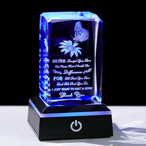 Image of Thank You Gifts for Women Men - Crystal Engraved Decor with led light Presents for Teacher Doctor Nurse Boss Coworker - Inspirational Appreciation Gift for Female Male Leader Best Friends Grateful