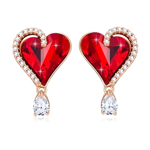 Austrian Crystal Heart Stud Earrings for Women Trendy Halo Drop Earrings 14K Gold Plated Hypoallergenic Jewelry