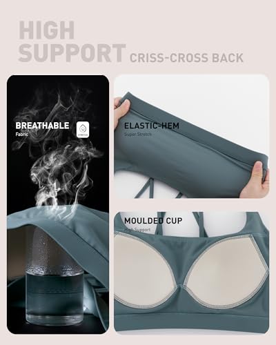 Image of RUNNING GIRL Sports Bras for Women High Support,Criss-Cross Back Strappy Bra Moulded Cup High Impact Workout Crop Tops