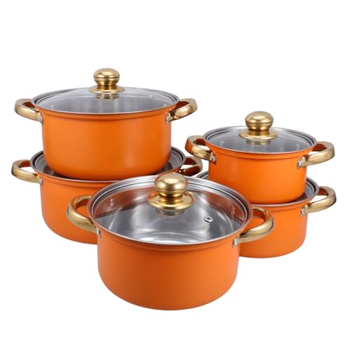 Amosfun 5 juegos Ollas de Acero Inoxidable con Asas Antideslizantes y Tapas de Vidrio Base Gruesa para Inducción y Cocción Uniforme Utensilios de Cocina Multifuncionales para Estufas y