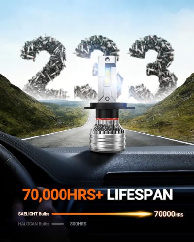 Image of SEALIGHT H4 Bulbs, 90,000LM 1400% Brightness, 9003 HB2 H4 6500K Cool White LED Bulbs, IP68 Waterproof 70000Hrs Lifespan, 5X Heat Dissipation driving LED Bulbs, Plug and Play, 2 Pack