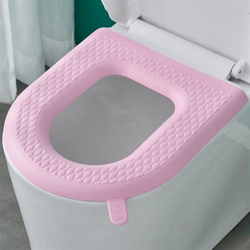 Alfombrilla lavable for asiento de inodoro cojín impermeable rosa con asa 2