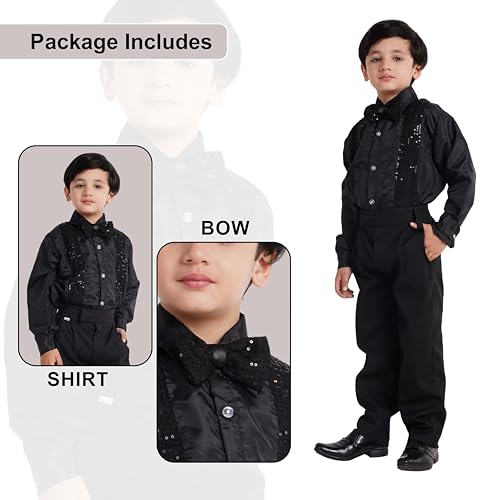 Image of Kaku Fancy Dresses Dance Costume Shinning Shirt With Bow Tie for Kids | Sequin Work School Annual Function & Theme Party's Shirt for Boys (ONLY SHIRT)