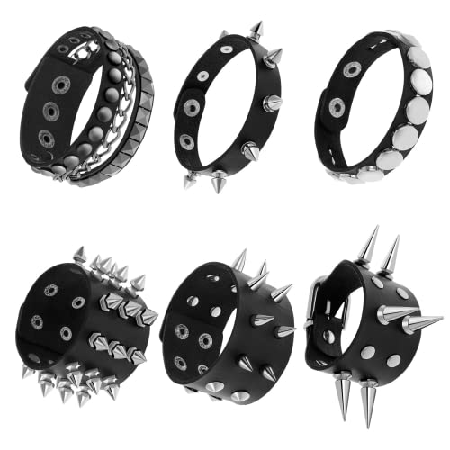 Dacitiery 6 pulseiras punk cravejadas rebites, pulseira de rebites de metal preto, pulseira para homens e mulheres, estilo gótico vintage para adultos, M/metal, como mostrado