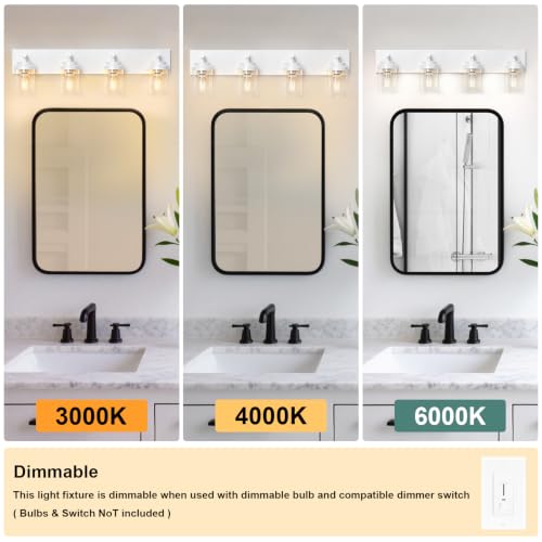 Image of IZORRO Bathroom Light Fixture White, Clear Glass Shade 30-Inch 4-Light | Bathroom Light Fixtures Over Mirror, Modern Farmhouse Vanity Lights, Rustic Restroom Lighting Fixtures