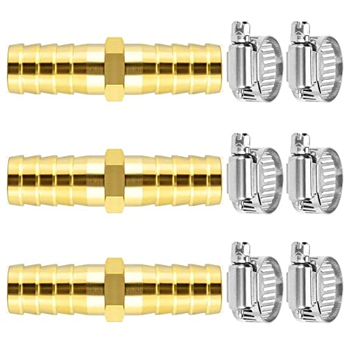 Da by 3 pcs 1/2" (13mm) Barb Splicer Mender Hose Brass Barb Fitting with 6 pcs Stainless Steel Pipe Clamps for Water/Fuel/Air