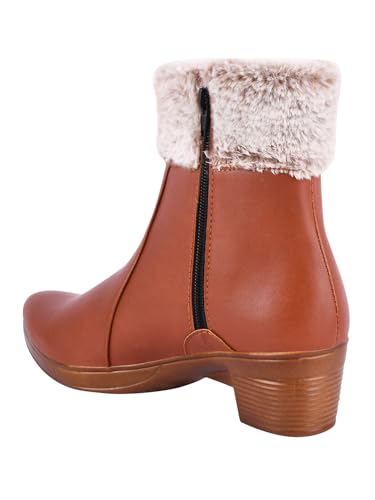 Image of Shoetopia Women's Ankle Boots with Faux Fur Lining | Stylish Winter Block Heel Zip Closure Boots for Casual & Party Footwear
