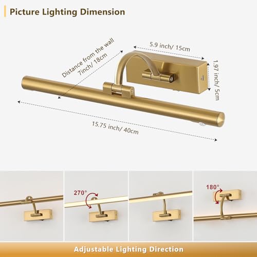 Luces de latón para pared inalámbricas LED de 3W para pinturas 16" 7