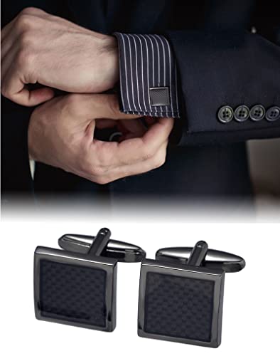 10Pcs Cufflinks for Men Classic Design Carbon Fiber Cufflinks Tuxedo Shirt Stud Set for Wedding Business Birthday Meeting Black Tone Cufflinks3